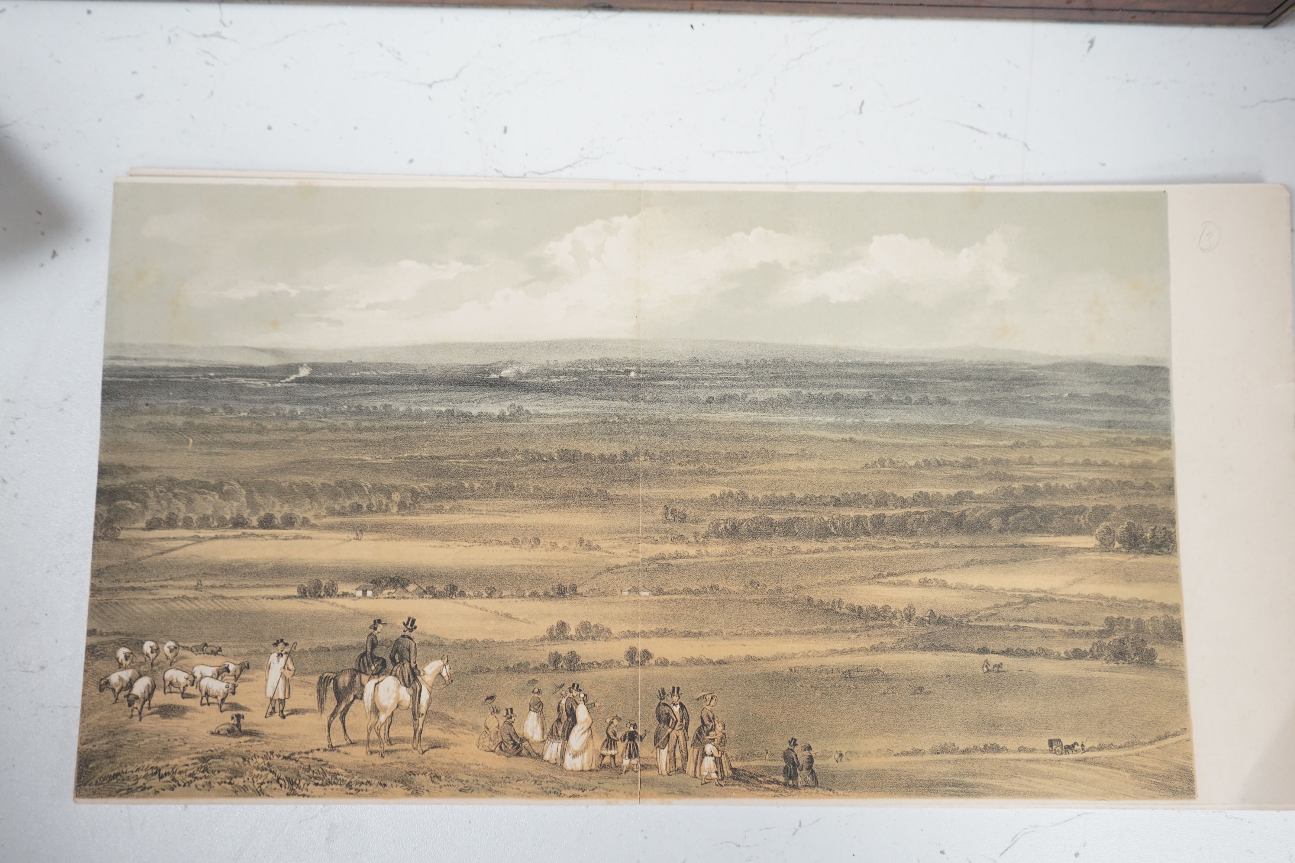 Victorian School, four section panoramic colour lithograph, Devils Dyke, Sussex, unframed